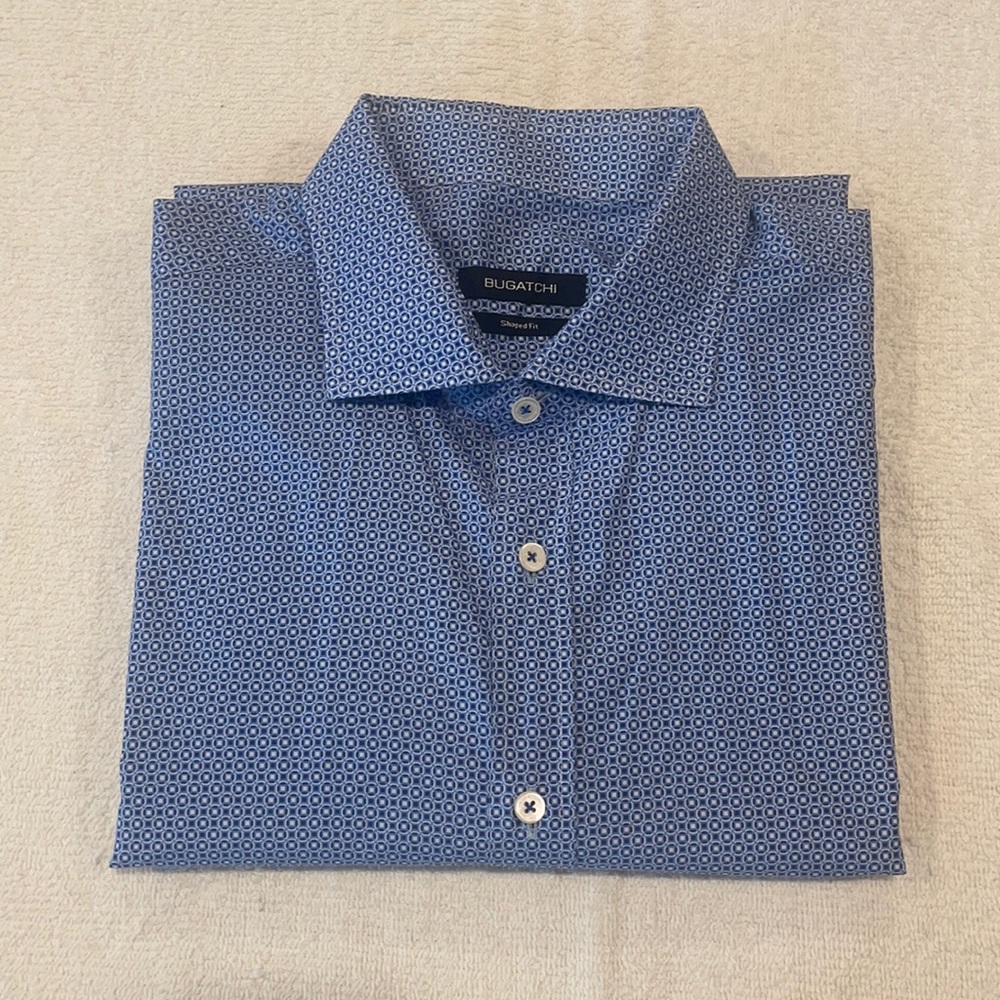 Bugatchi Slim Cut 3XL Blue Printed Dress Shirt